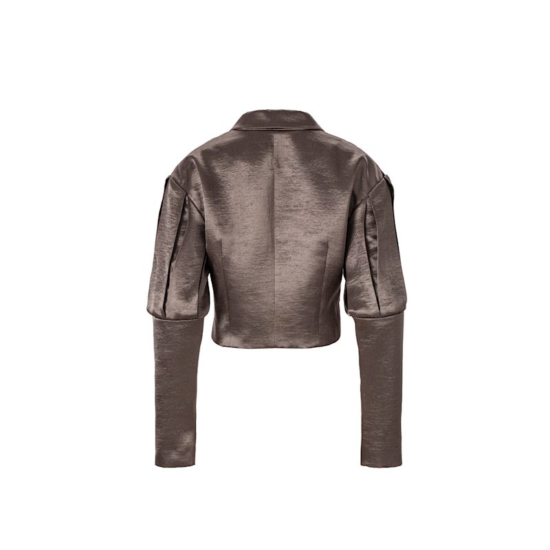 Thumbnail of Statement Cropped Blazer In Liquid Silver image