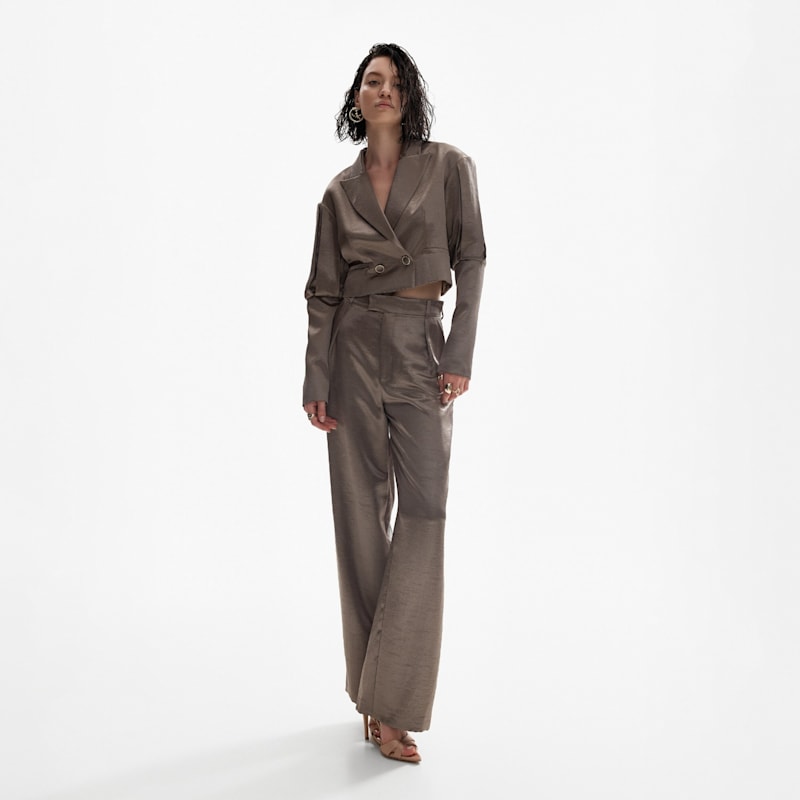 Thumbnail of Statement Cropped Blazer In Liquid Silver image
