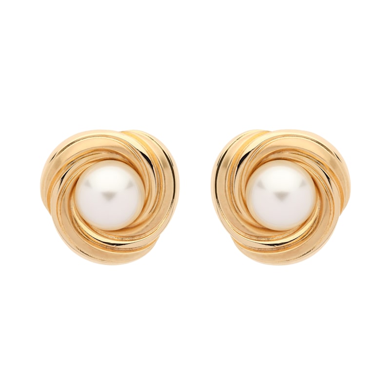 Thumbnail of Statement Gold Swirl & Pearl Clip Earrings image