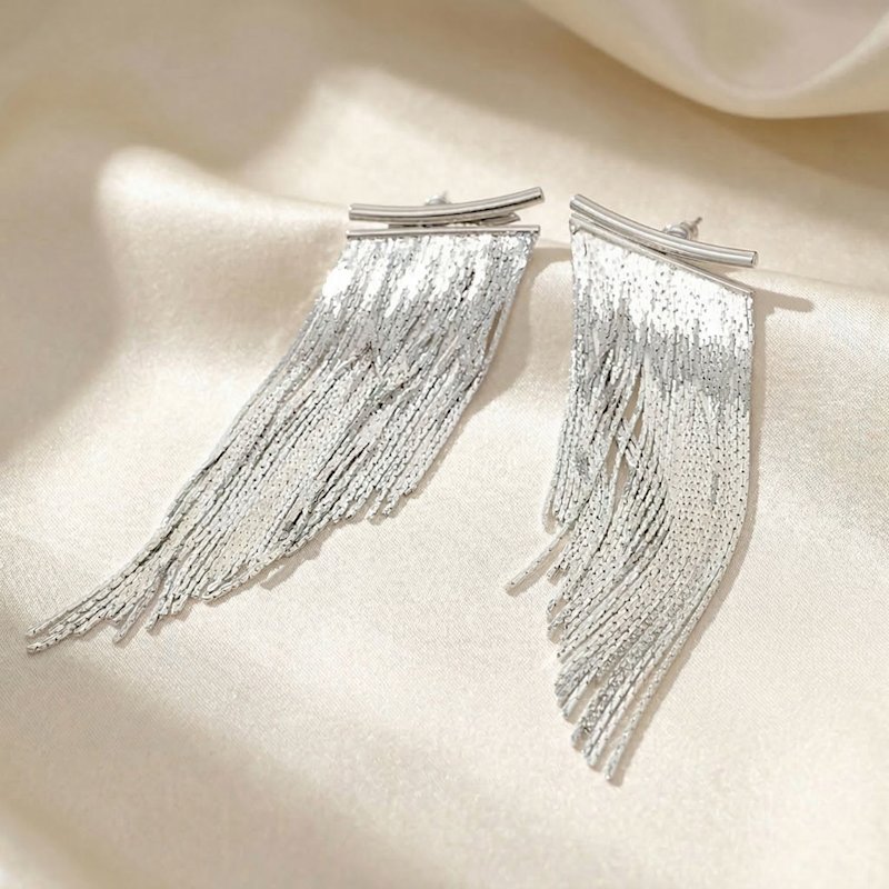 Thumbnail of Statement Silver Waterfall Party Tassel Earrings image