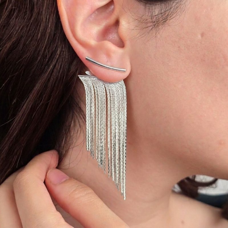 Thumbnail of Statement Silver Waterfall Party Tassel Earrings image