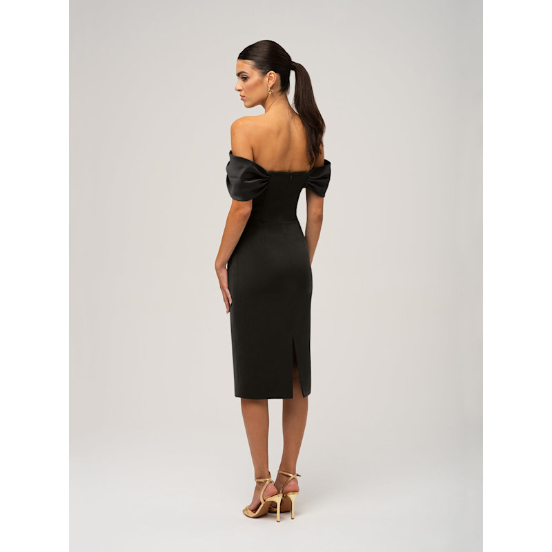 Steel Confidence Off-Shoulder Fitted Midi Dress - Black by Tia Dorraine