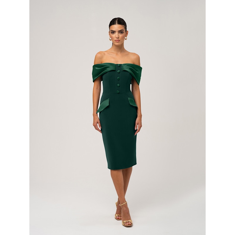 slim fit dress slacks Wrap Dress SOPHIE, Elegant Midi Dress in Forest Green main image 1