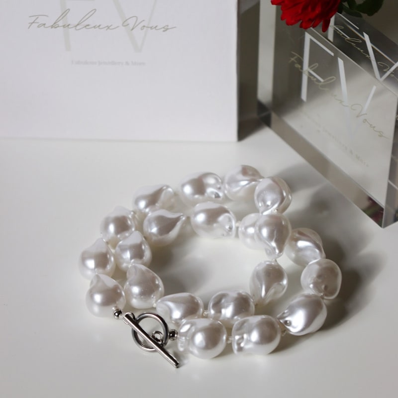 Thumbnail of Steel Me Baroque Pearl & Silver Necklace image