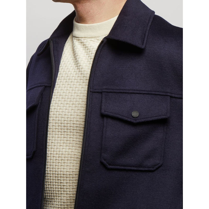 Steele Wool Blend Zip Front Short Jacket - Navy | Guards London
