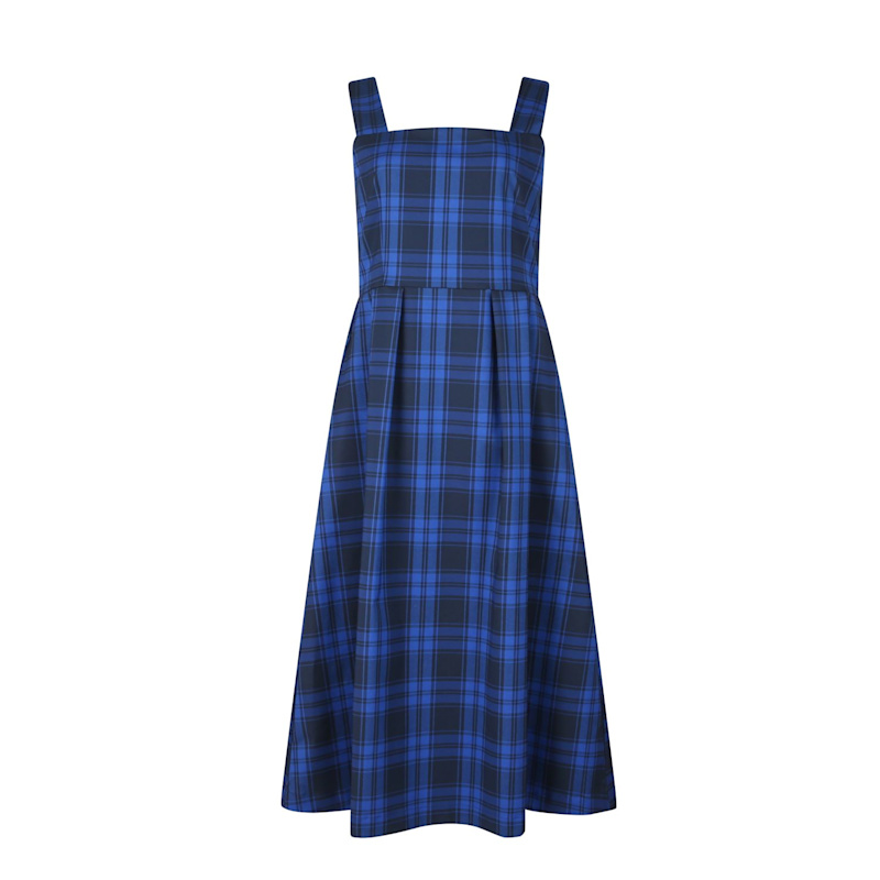 Stella Blue Tartan Pinafore Midi Dress – Royal Dark Bluе