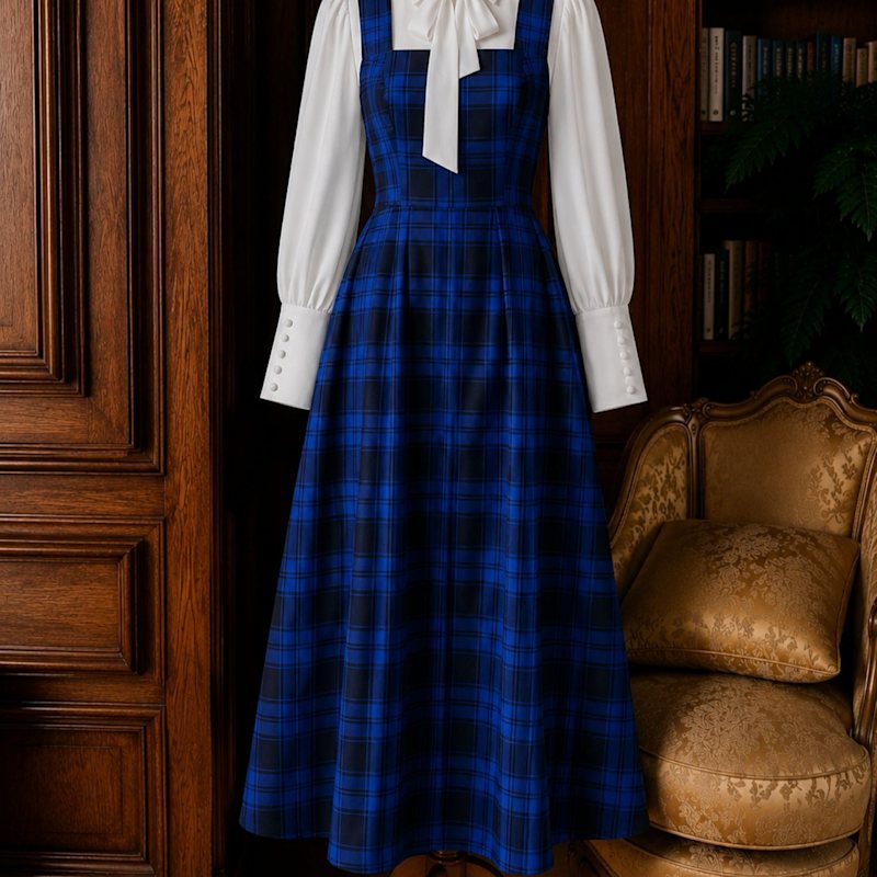 pinafore dress blue Stella Tartan Midi – Royal & Dark Bluе | NUMBAT Tiered skirt with mix Size:7 ½ D Corduroy pinafore black quinceanera dresses Vintage Style Painted Threads
