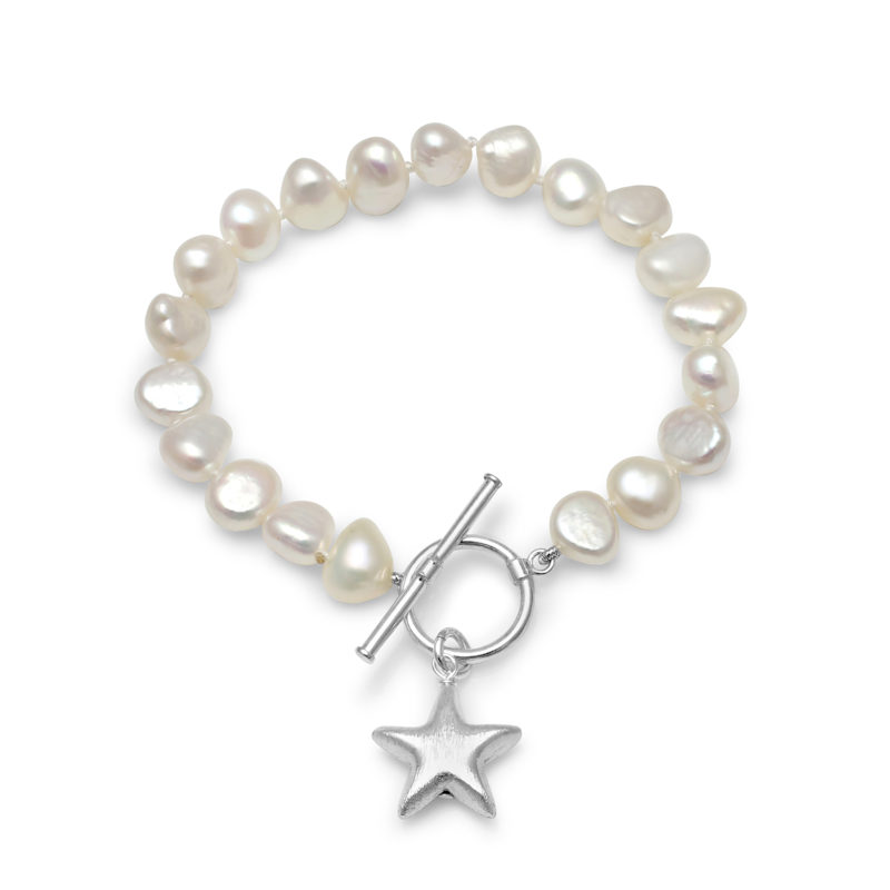 Stella Cultured Freshwater Irregular Pearl Bracelet With A Sterling Silver Star Charm