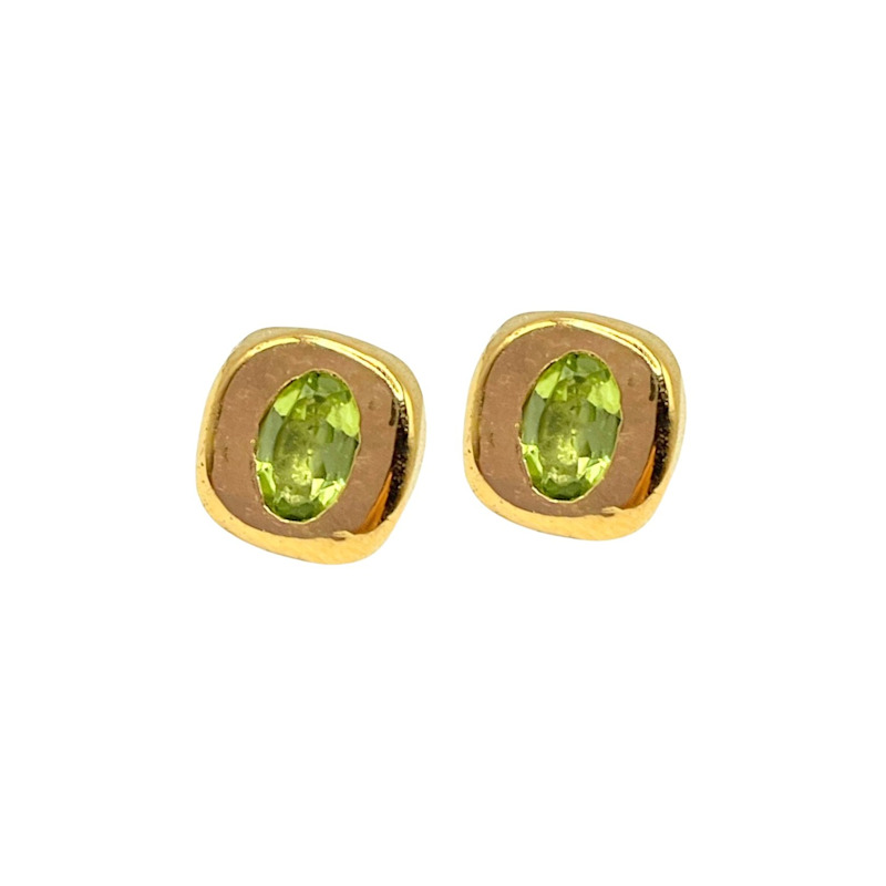 Thumbnail of Stella - Green Peridot Gold Vermeil Stud Earrings image