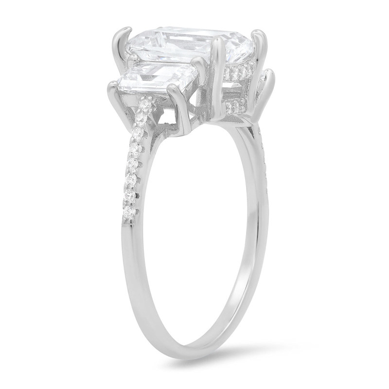 Thumbnail of Three Stone Emerald Cut Diamond Cz Statement Ring In Sterling Silver image