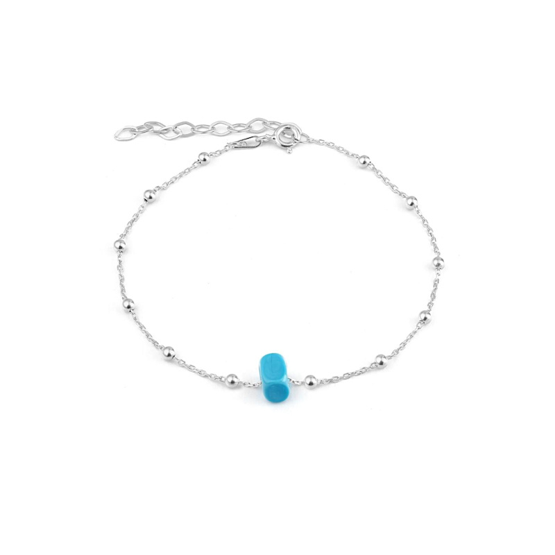Sterling Silver Beaded Satellite Chain Bracelet With Turquoise Gemstone