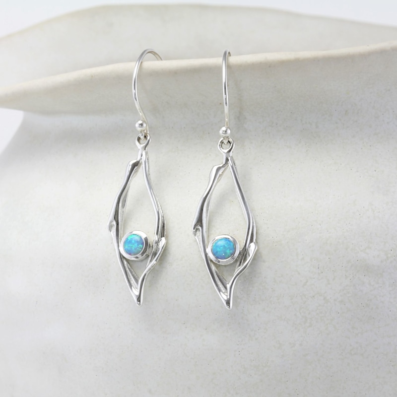 Thumbnail of Sterling Silver Blue Opal Delicate Drop Earrings image