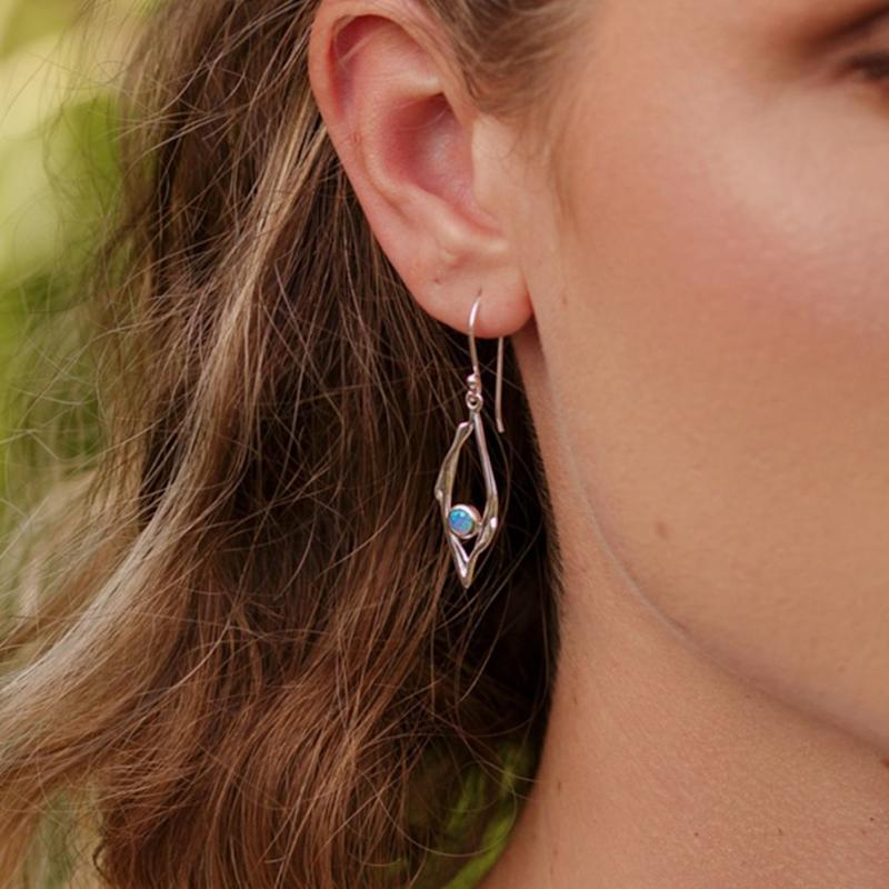 Thumbnail of Sterling Silver Blue Opal Delicate Drop Earrings image