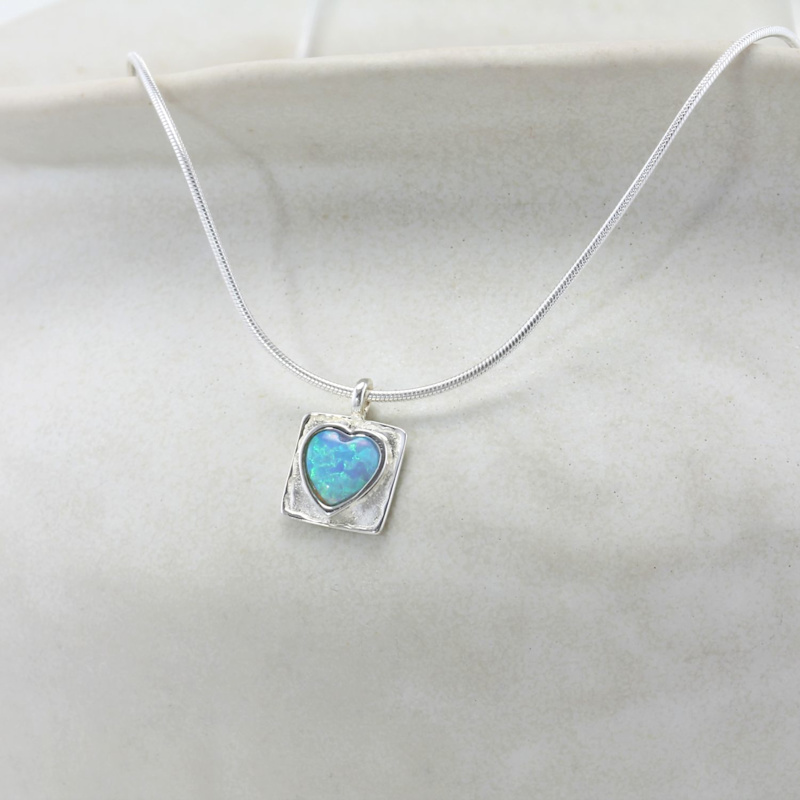 Thumbnail of Sterling Silver Blue Opal Heart Pendant Necklace image