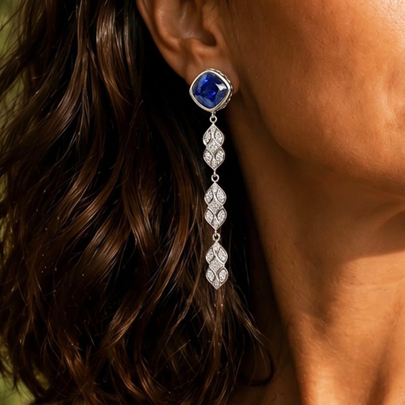 Thumbnail of Sterling Silver Blue Sapphires & Diamonds Chandelier Earrings | Persian Shield image