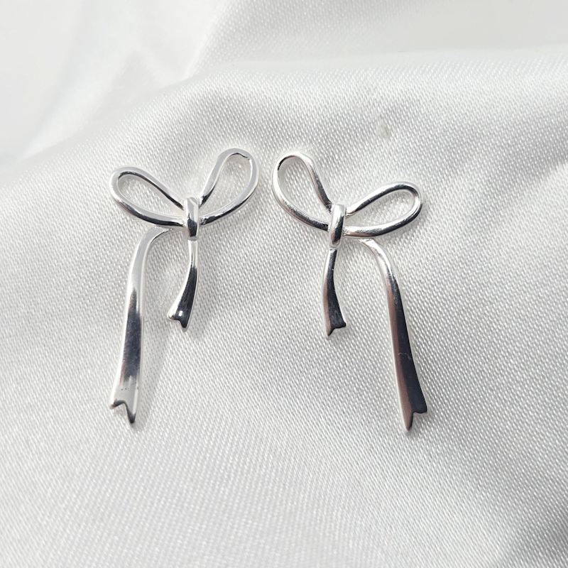 Thumbnail of Sterling Silver Bow Tie Tassel Wedding Stud Earrings image
