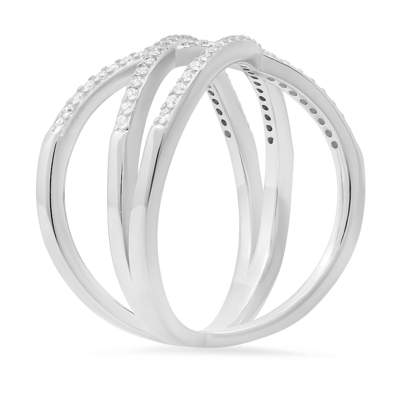 Thumbnail of Sterling Silver Criss-Cross Diamond Cz Ring image