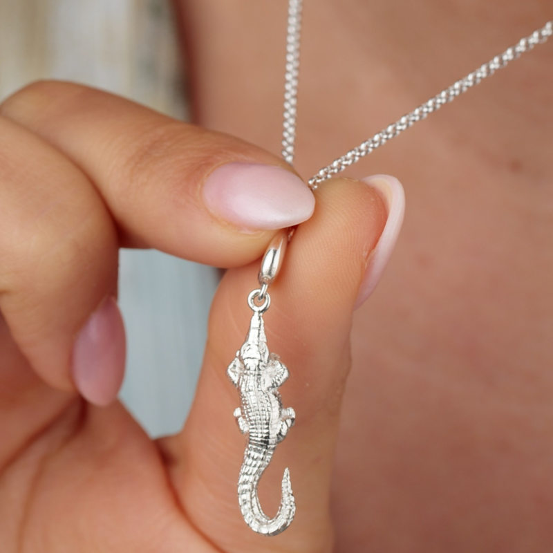 Thumbnail of Sterling Silver Crocodile Charm Necklace image