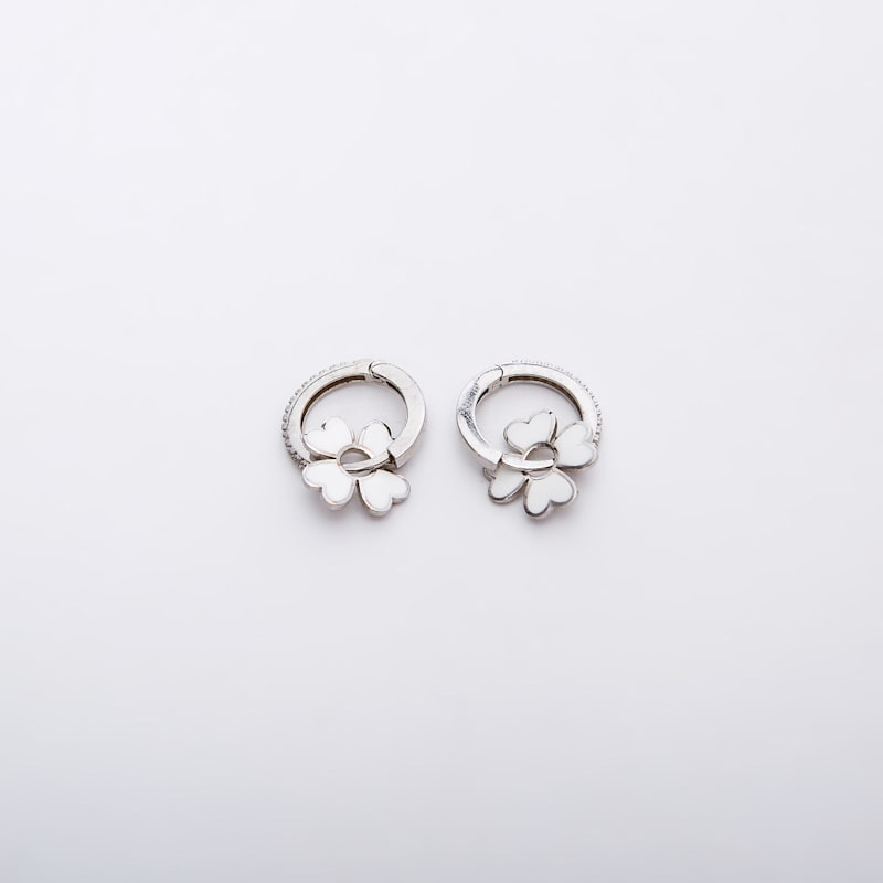 Thumbnail of Sterling Silver Enamel Clover Earrings - White - Silver image