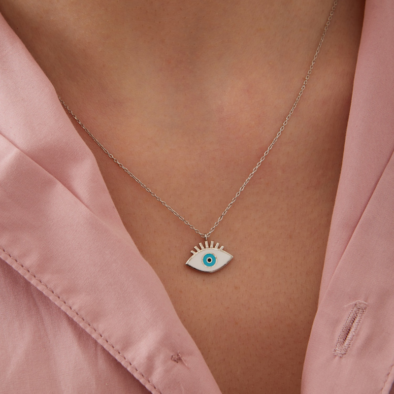 Thumbnail of Sterling Silver Evil Eye Eyelash Pendant Necklace - Silver image