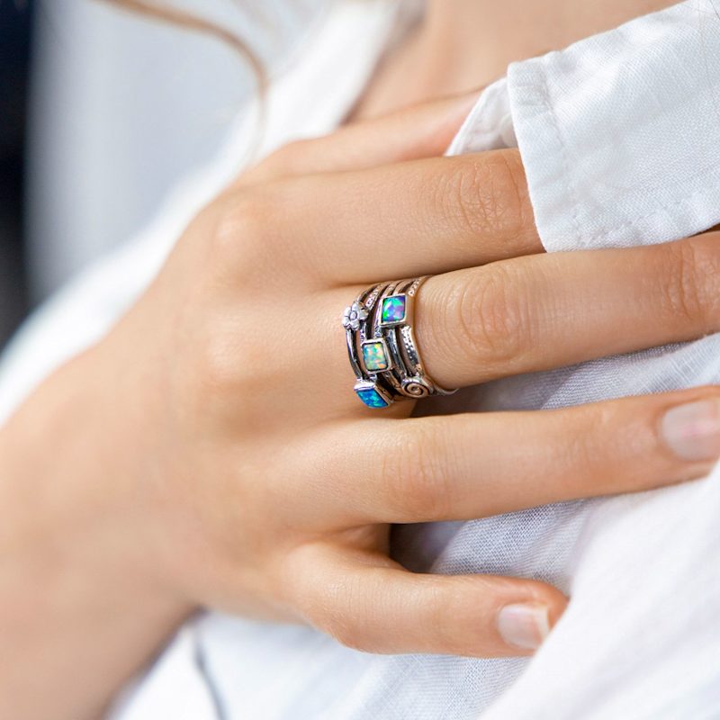 Thumbnail of Sterling Silver Fire Opal Stacking Ring image