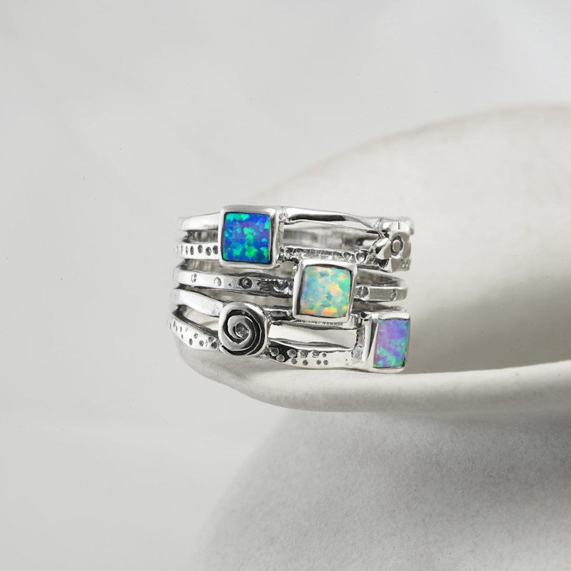 Thumbnail of Sterling Silver Fire Opal Stacking Ring image