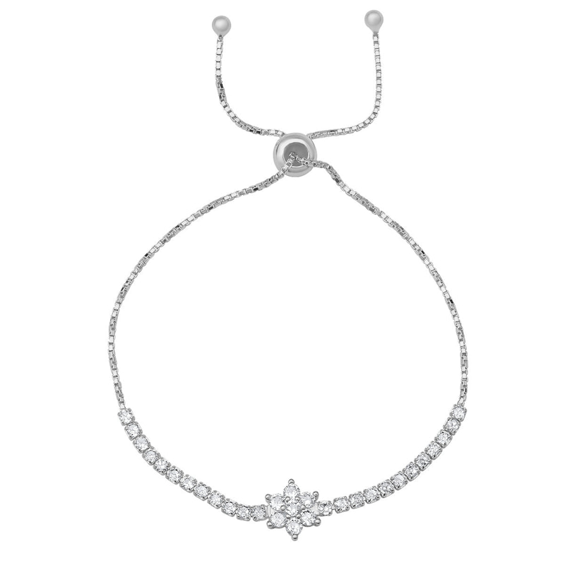 Thumbnail of Sterling Silver Floral Diamond Cz Adjustable Bracelet image