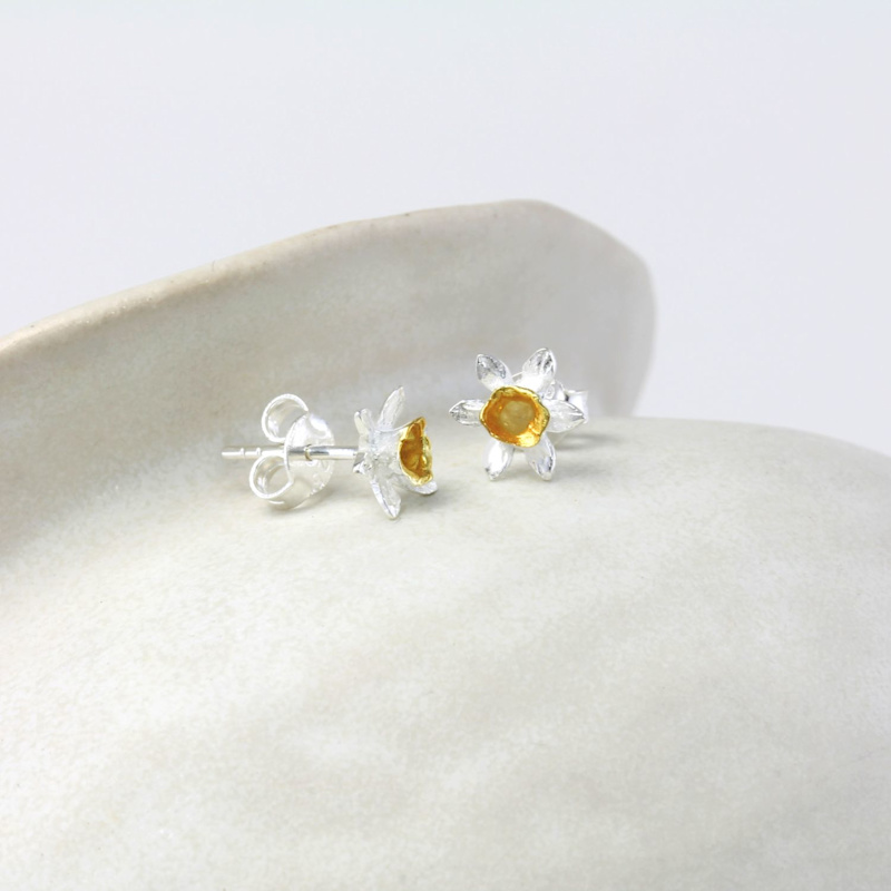 Thumbnail of Sterling Silver & Gold Daffodil Stud Earrings image