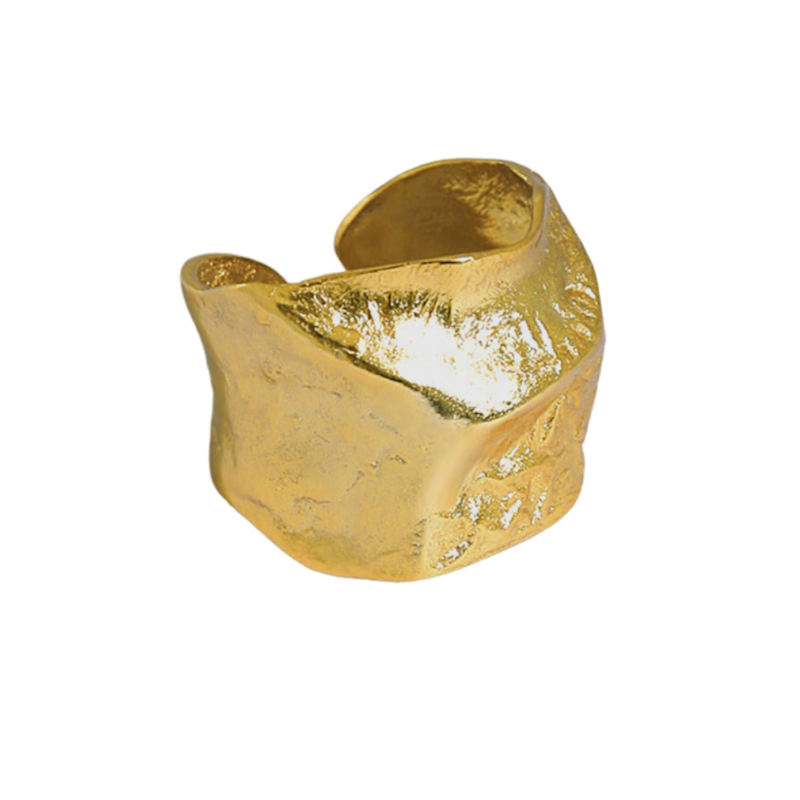 Thumbnail of Sterling Silver Gold Vermeil Nevis Textured Organic Shaped Chunky Ring Adjustable image