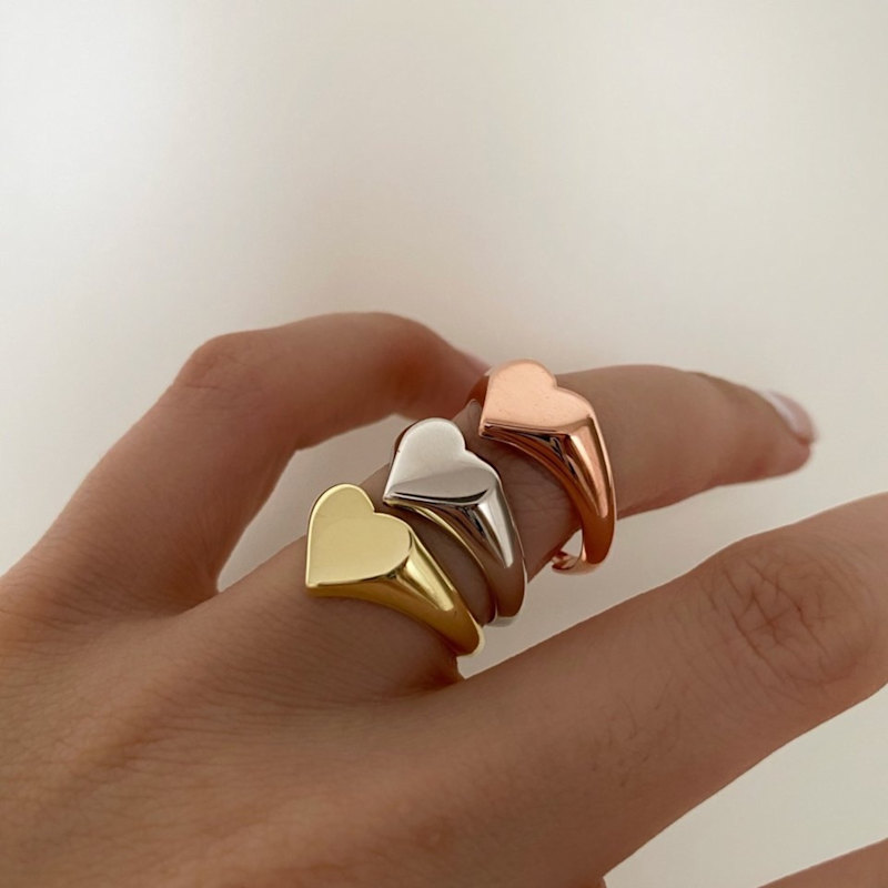Thumbnail of Sterling Silver Heart Love Signet Ring - Silver image