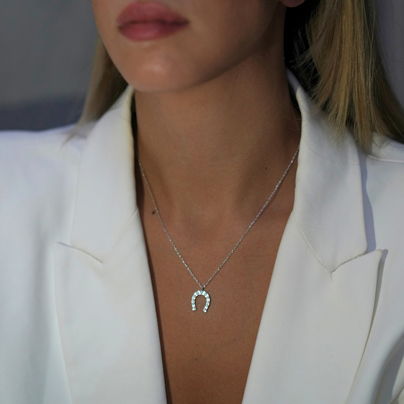 Thumbnail of Sterling Silver Horseshoe Equestrian Necklace - Silver image