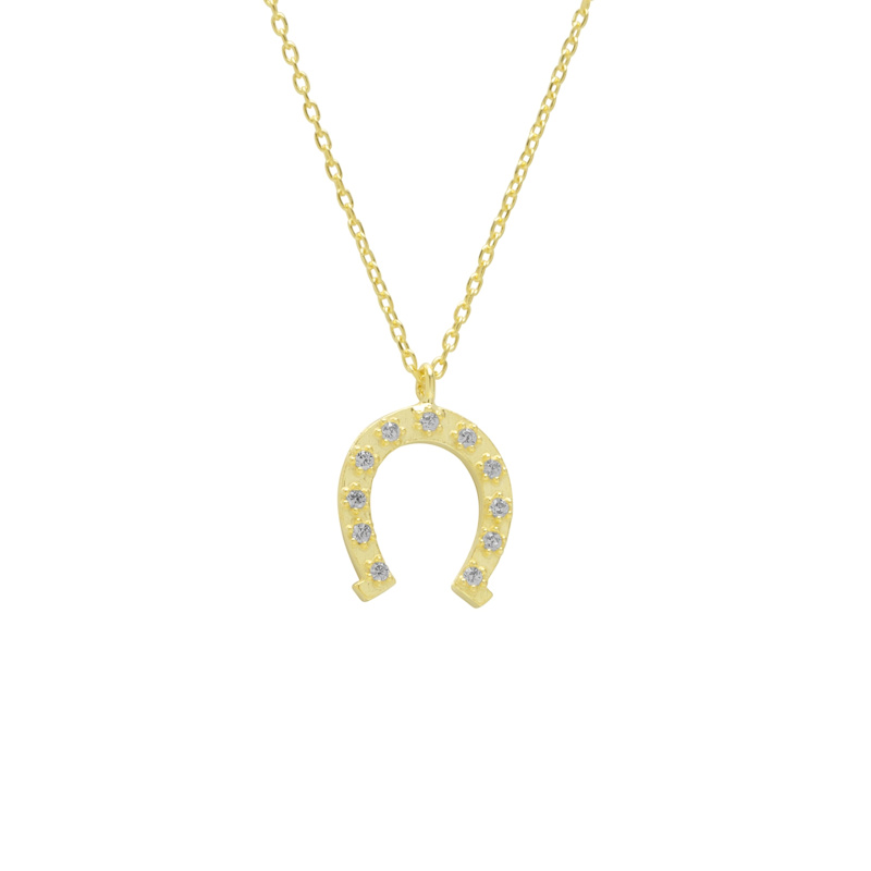 Thumbnail of Sterling Silver Horseshoe Equestrian Necklace - Gold image