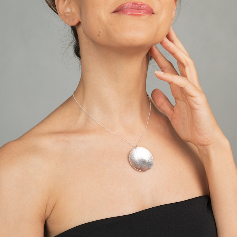 Sterling Silver Necklace With Pendant Moon's Mirror Silver