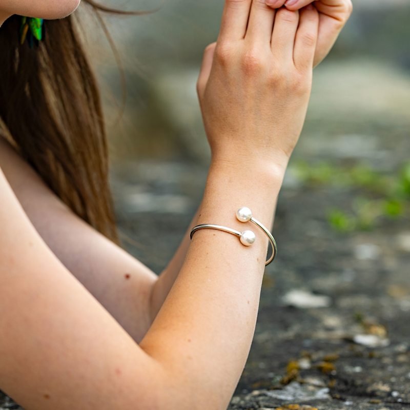 Thumbnail of Bangle Bracelet Sterling Silver And Pearls Fine image