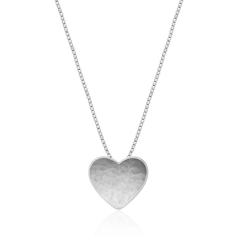 Thumbnail of Sterling Silver Hammered Heart Necklace – Textured Love Pendant Jewellery image