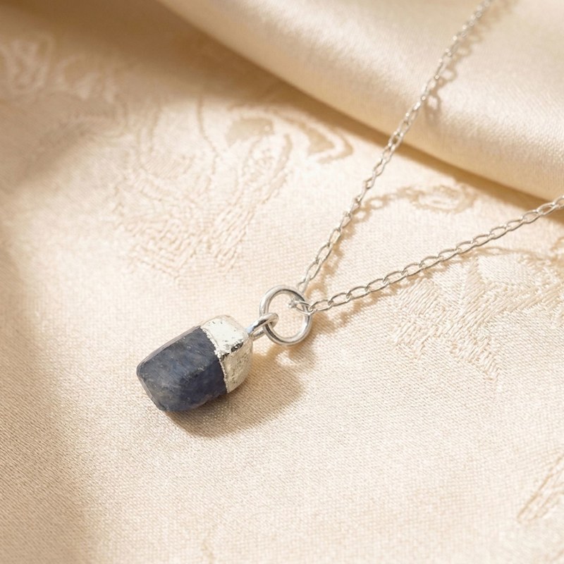 Thumbnail of Sterling Silver Raw Blue Sapphire September Birthstone Crystal Necklace image