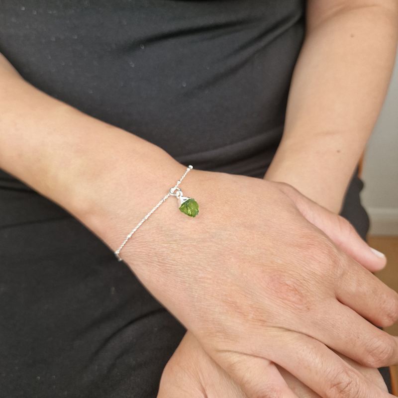 Thumbnail of Sterling Silver Raw Green Peridot August Birthstone Crystal Bracelet image