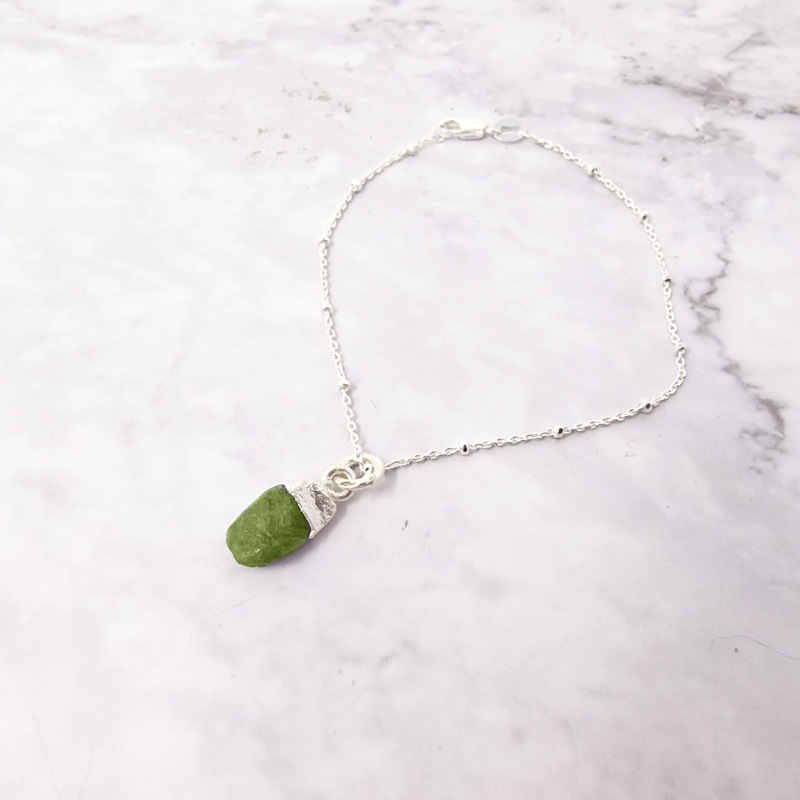 Thumbnail of Sterling Silver Raw Green Peridot August Birthstone Crystal Bracelet image