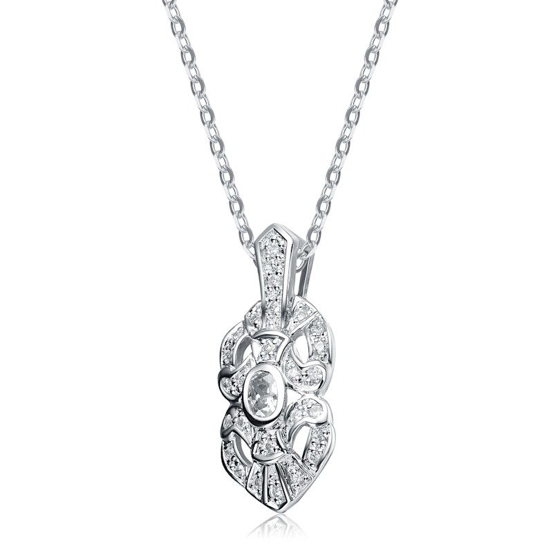Thumbnail of Sterling Silver Rhodium Plated White Cubic Zirconia Pendant Necklace image
