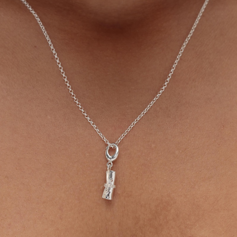Thumbnail of Sterling Silver Scroll Graduation Charm Necklace image
