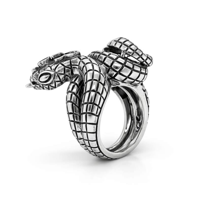 Thumbnail of Sterling Silver Snake Ring With Natural Rubies – Serpent Statement Ring, Luxury Italian Artisan Jewelry For Women image