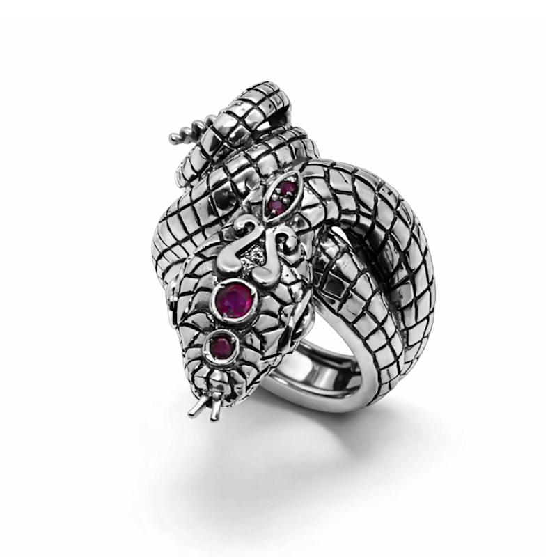 Thumbnail of Sterling Silver Snake Ring With Natural Rubies – Serpent Statement Ring, Luxury Italian Artisan Jewelry For Women image