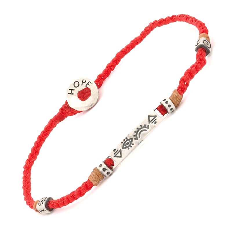 Sterling Silver Spiritual Symbols Red Woven Hope Braided Bracelet - Red ...