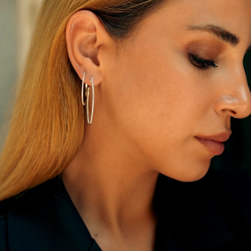 Thumbnail of Sterling Silver Stud Hoop Earring - Silver image