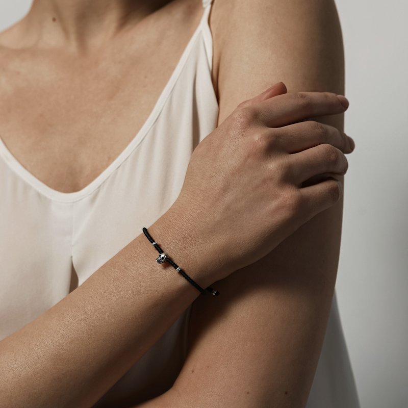 Sterling Silver Vegan Cord Skull Black Bracelet For Women