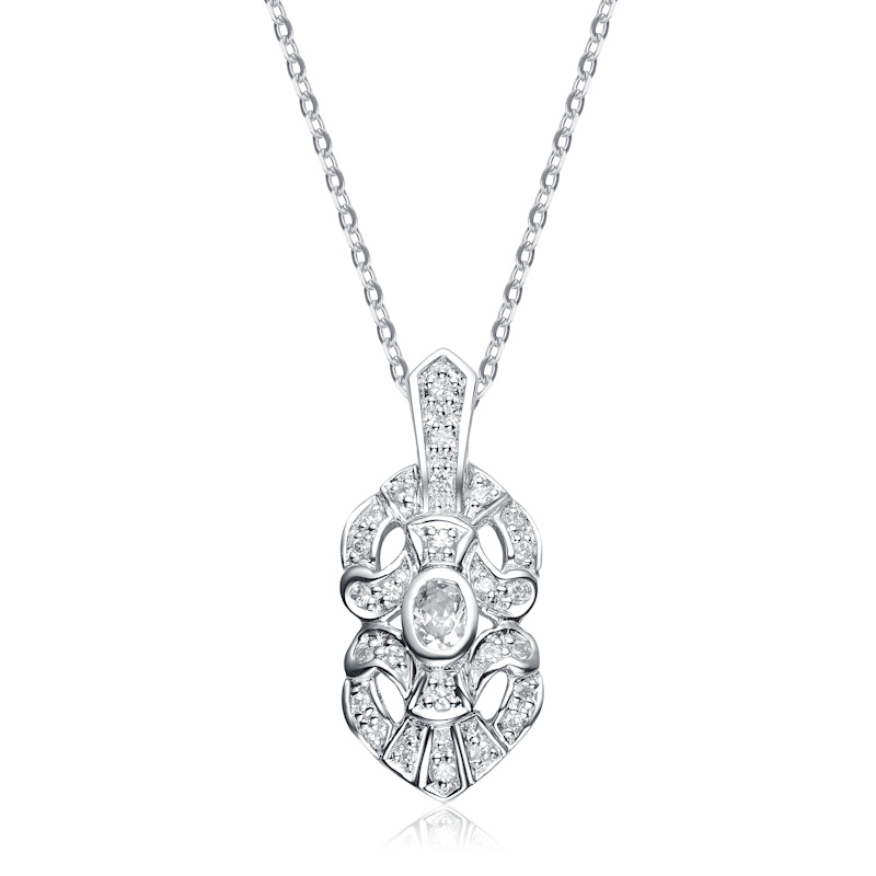 Thumbnail of Sterling Silver Rhodium Plated White Cubic Zirconia Pendant Necklace image
