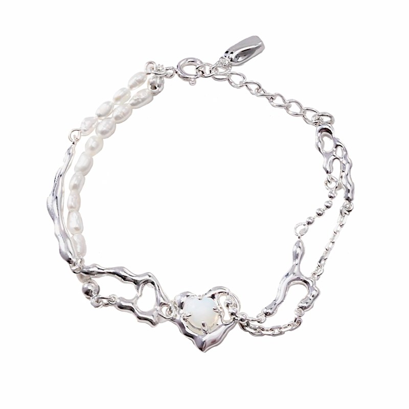 Sterling Silver With Pearls And Opal Stone Bracelet Donna