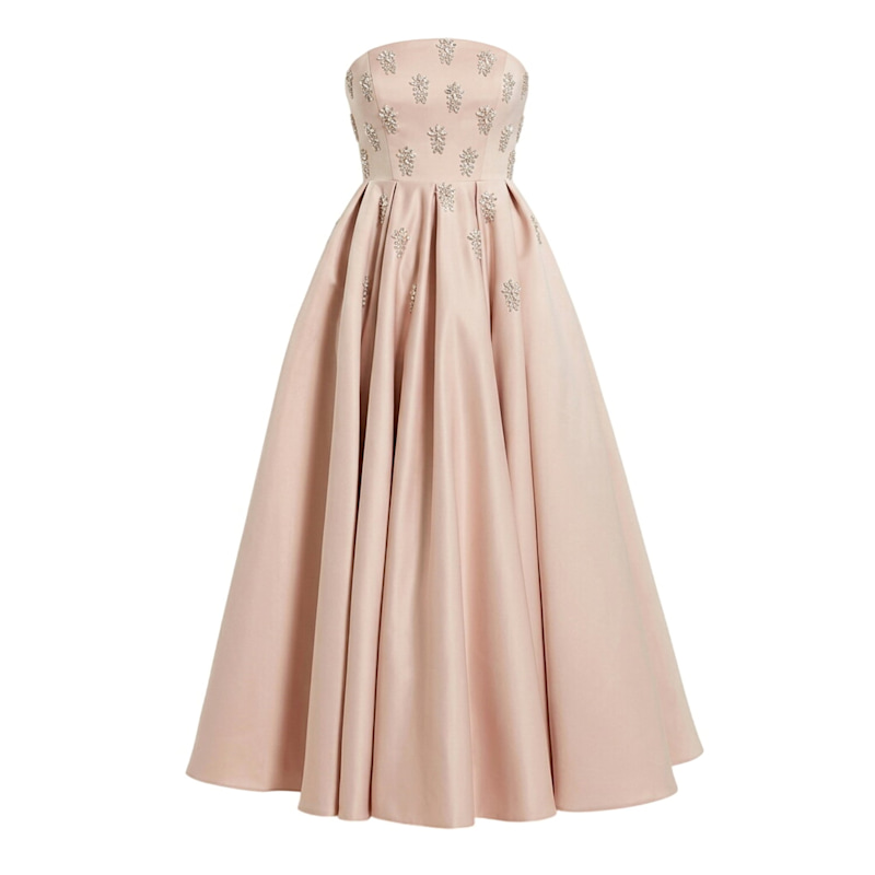 strapless embellished a line dress Strapless Gold Floral Embellished Mini Dress 48586