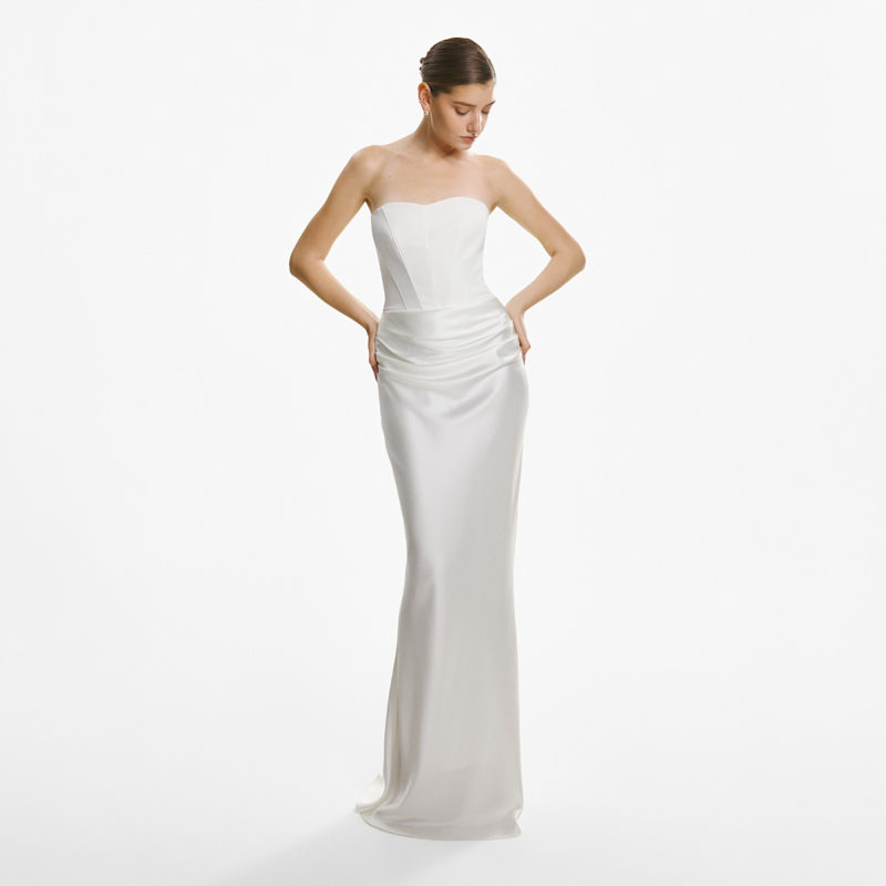 Thumbnail of Strapless Draped White Gown image