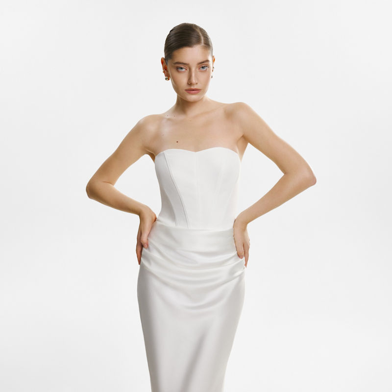 Thumbnail of Strapless Draped White Gown image